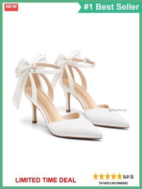 Kitten Heels Closed Pointed Toe Pumps Bow Ankle Strap Wedding Party Dress Shoes